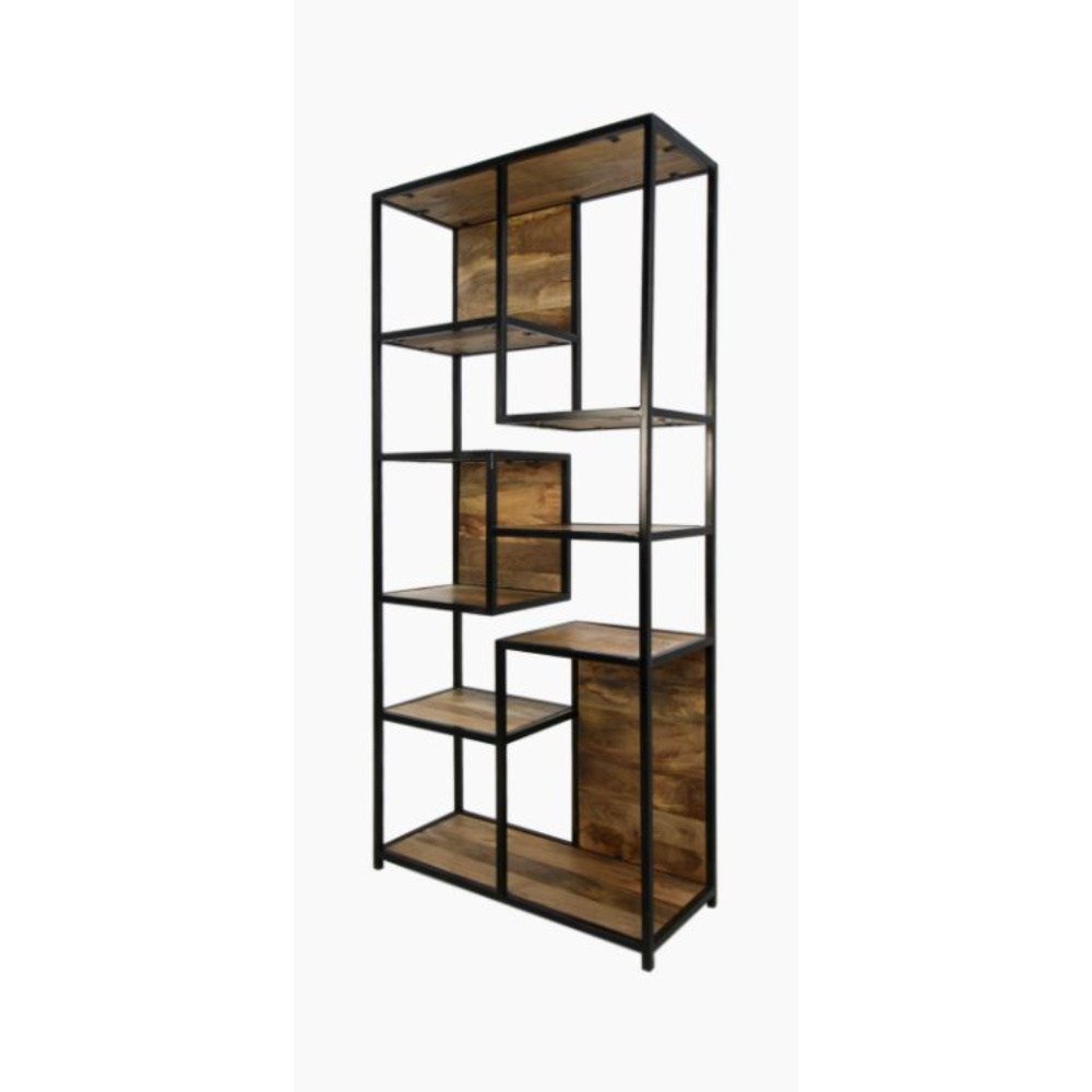 High Quality New Design Living Room Cabinets Solid Mango Wood And Metal Frame Storage Display Cabinets Bookcase with 6 Shelf