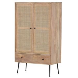 New Rattan Finish Bedroom furniture Solid Wood living room cabinets Mango wardrobes With storage boxes And storage drawers Home