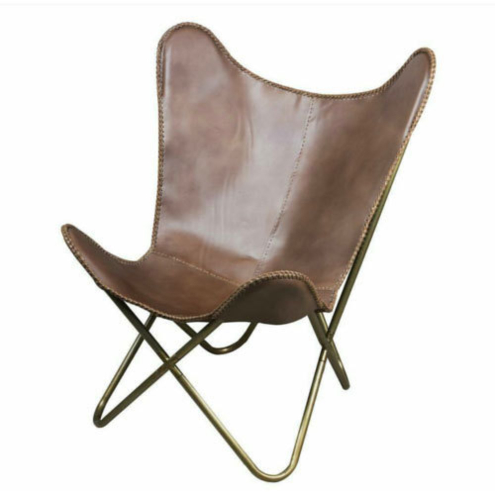 Wholesale Luxury Living Room Chairs Furniture Upholstery Folding Genuine Quality Goat Leather Butterfly Chairs For