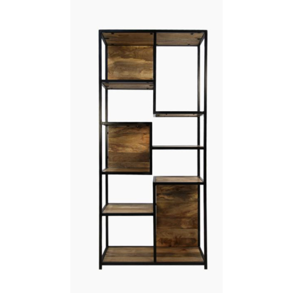 High Quality New Design Living Room Cabinets Solid Mango Wood And Metal Frame Storage Display Cabinets Bookcase with 6 Shelf