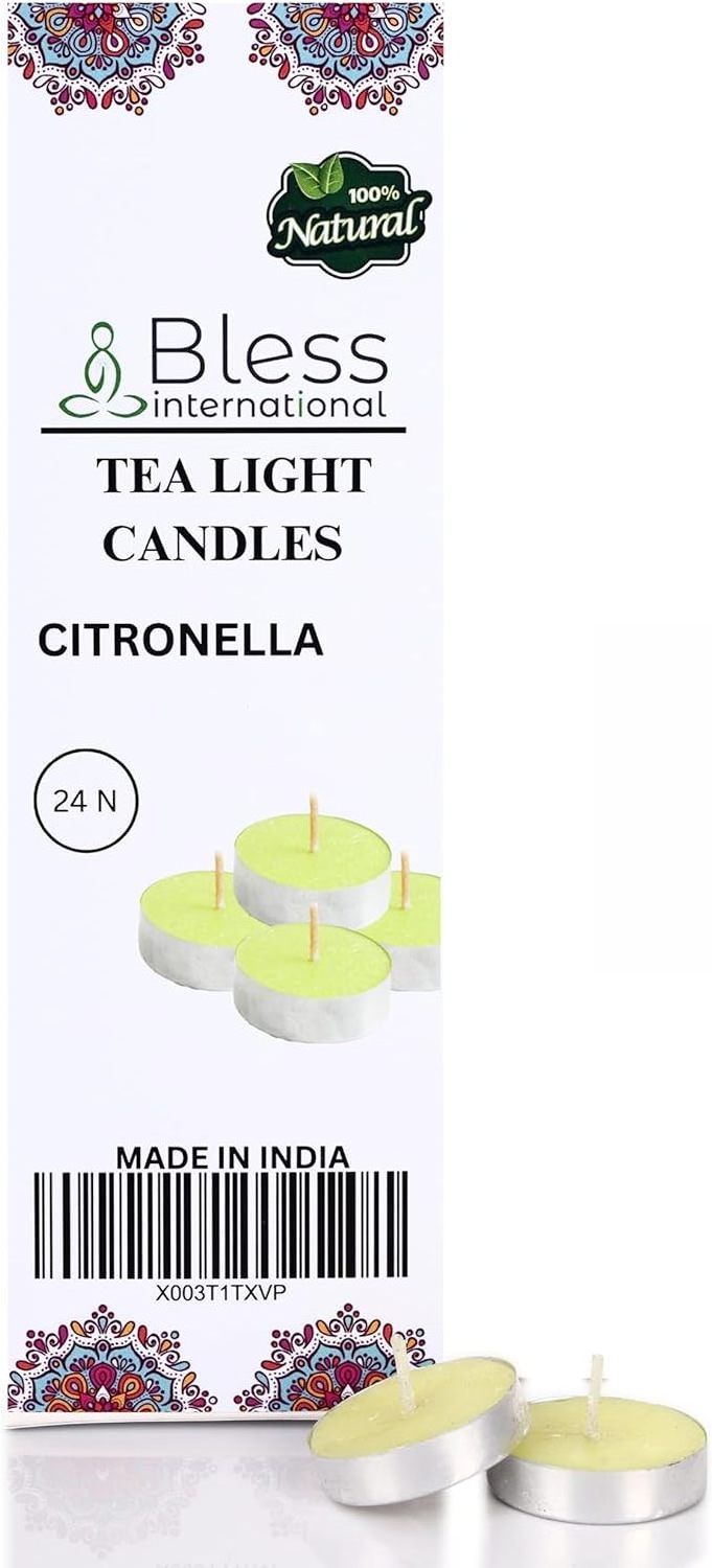 Candle  Bless International Citronella Tea Light Candles 24 Pack Colored smokeless Long Lasting Plant Based Natural