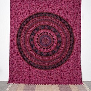 Red Color Mandala Tapestry, Queen, Indian Mandala Wall Art Wall Decoration 100% Cotton Hippie Wall Hanging Bohemian Hippie Plain