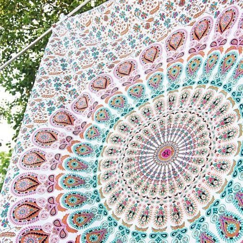 Indian Hippie Bohemian Psychedelic Peacock (Golden Red, Digital HD) Mandala Wall Hanging Tapestry Twin Size