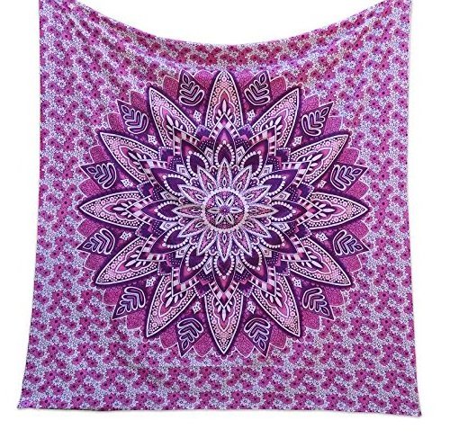 Indian Hippie Bohemian Psychedelic Peacock (Golden Red, Digital HD) Mandala Wall Hanging Tapestry Twin Size