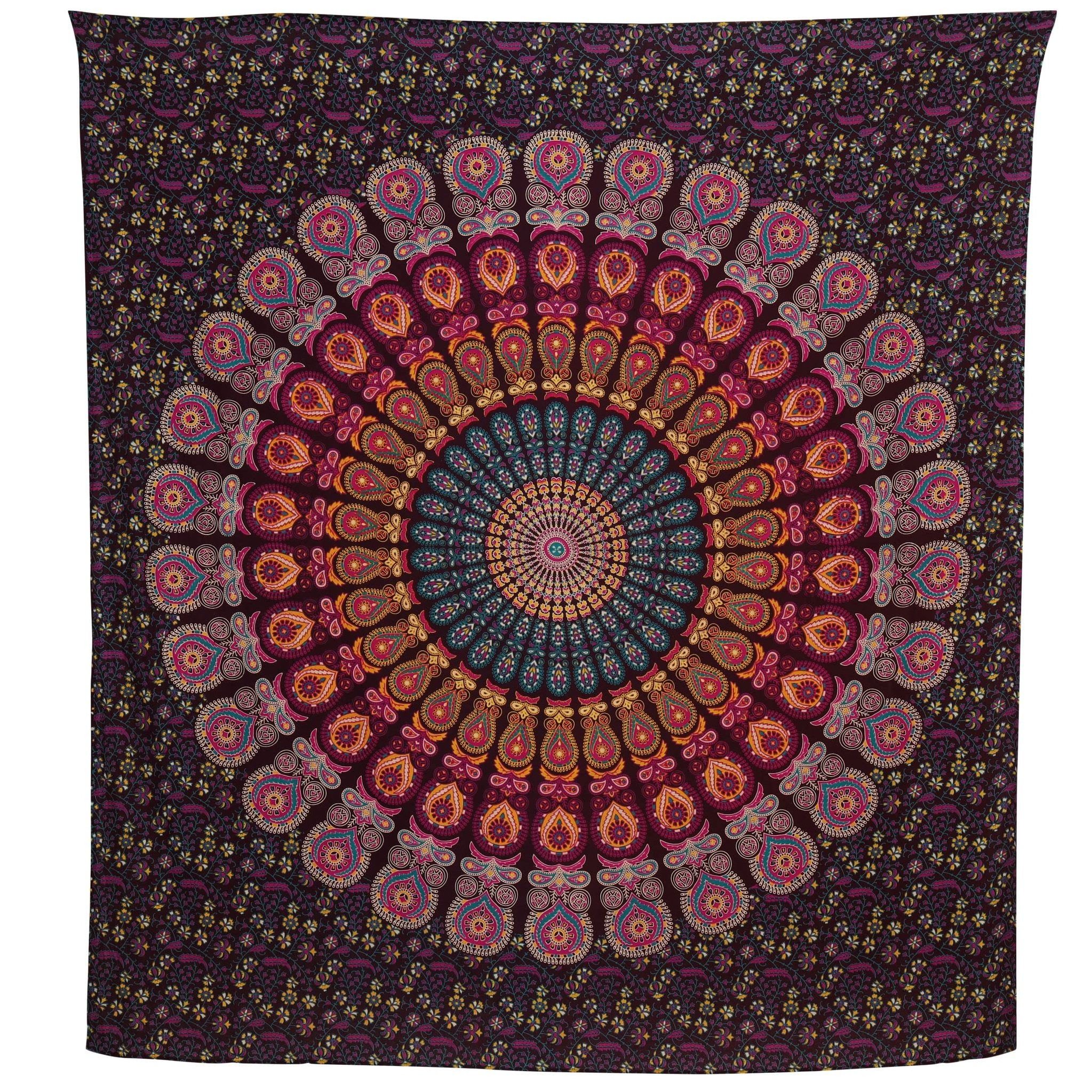 Handmade Indian hippie Bohemian Psychedelic Peacock Mandala Wall hanging College Dorm Beach Throws Table Cloth Bedding Tapestry