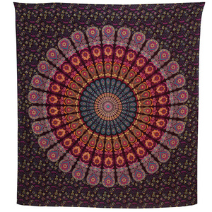 Handmade Indian hippie Bohemian Psychedelic Peacock Mandala Wall hanging College Dorm Beach Throws Table Cloth Bedding Tapestry