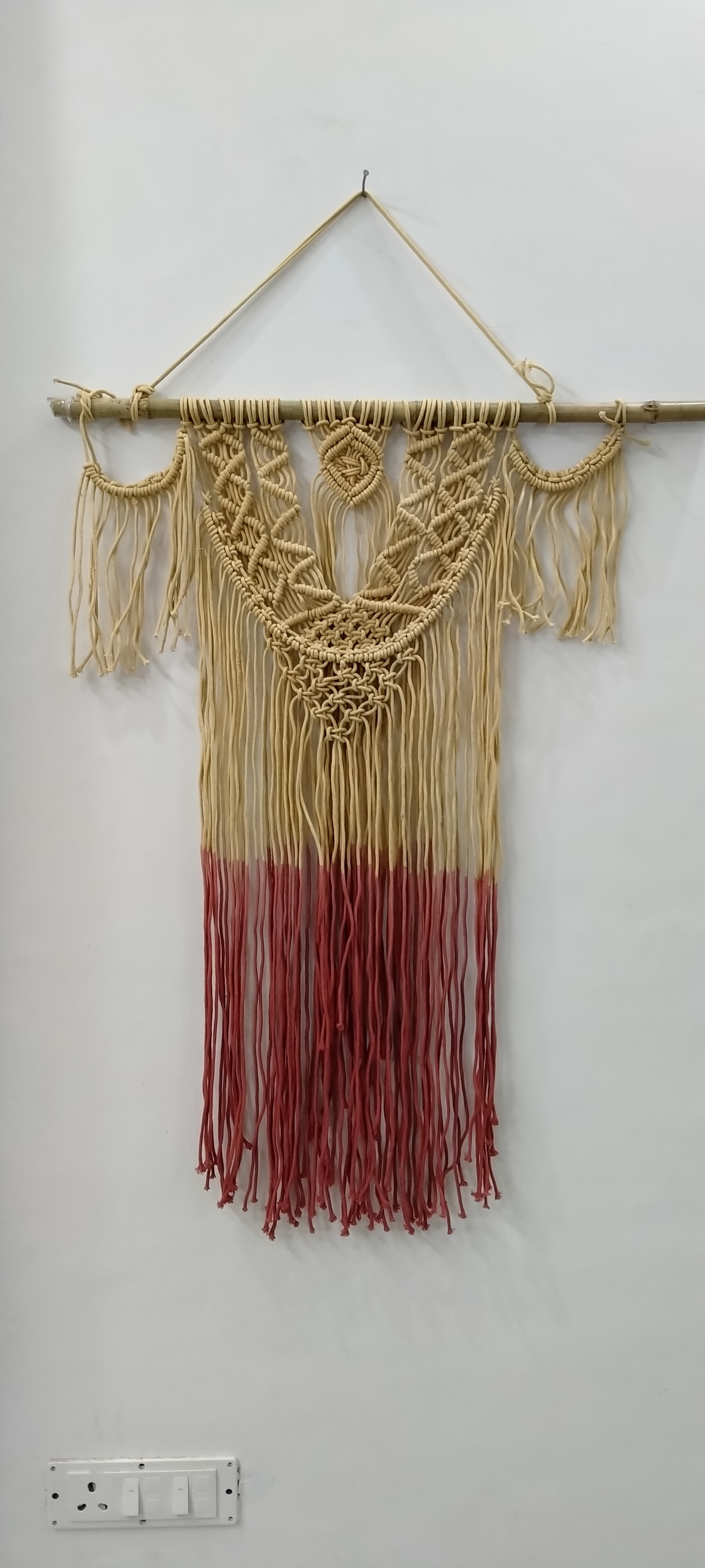 Bless International Macrame Wall Hanging, Handmade Woven Wall Hanging Decor with Dip-Dyed Tassels, Boho Wall Decor