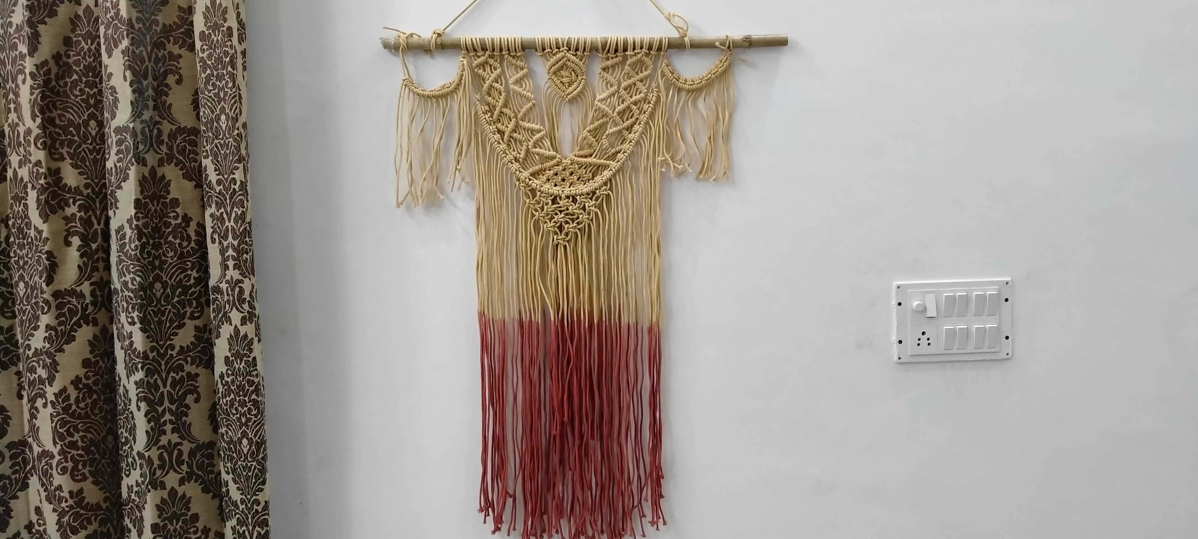 Bless International Macrame Wall Hanging, Handmade Woven Wall Hanging Decor with Dip-Dyed Tassels, Boho Wall Decor