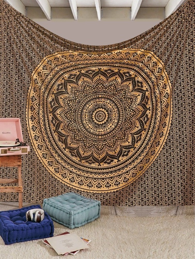 Gold and Black Ombre Tapestry Mandala Hippie Wall Hanging Bohemian Tapestry Original Wall Decoration 100% Cotton All-season