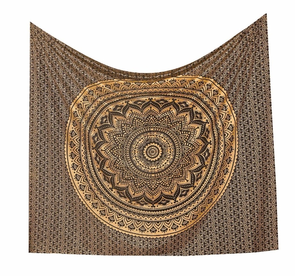 Gold and Black Ombre Tapestry Mandala Hippie Wall Hanging Bohemian Tapestry Original Wall Decoration 100% Cotton All-season