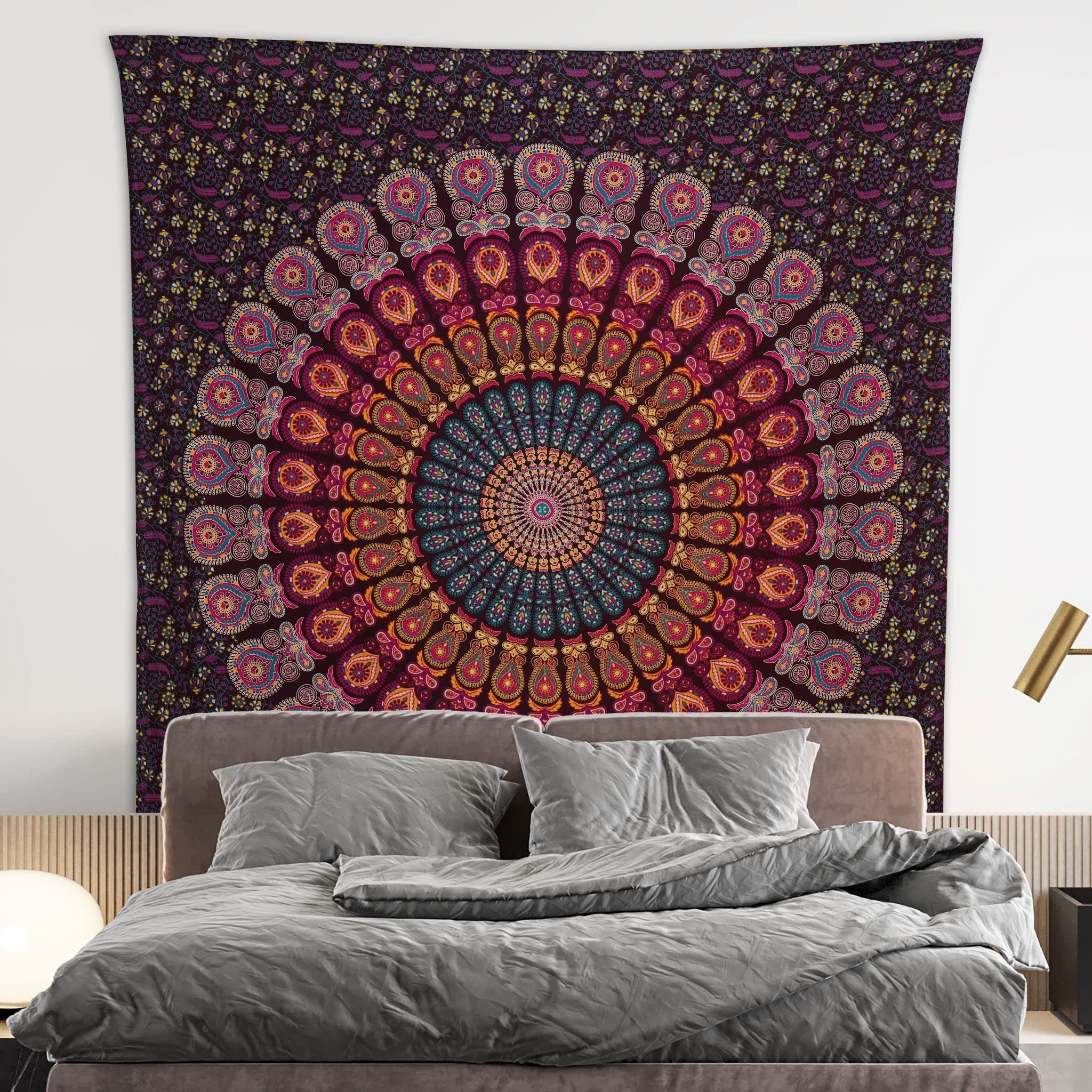 Handmade Indian hippie Bohemian Psychedelic Peacock Mandala Wall hanging College Dorm Beach Throws Table Cloth Bedding Tapestry