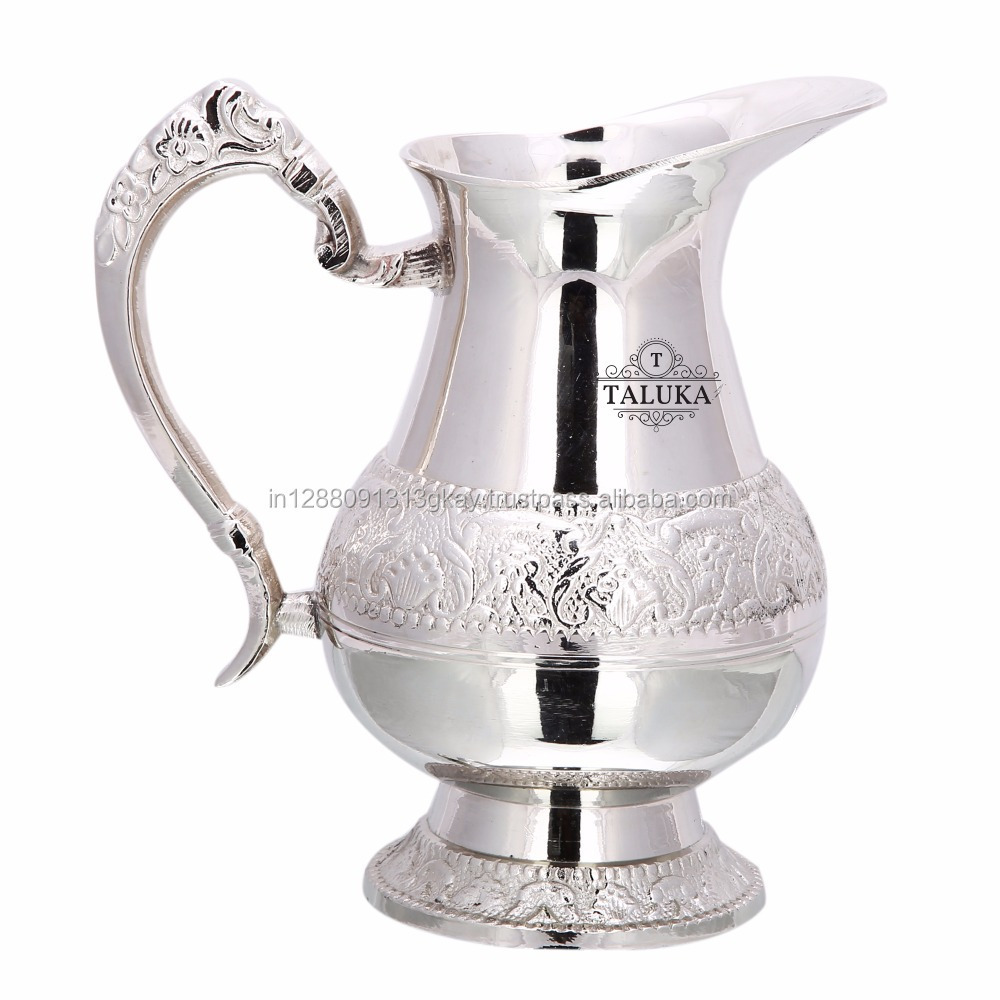 Designer royal look 50 oz nickel plated water storage brass jug set