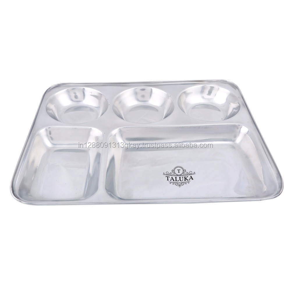 Best quality rectangular stainless steel 5 compartment plate