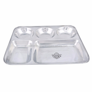 Best quality rectangular stainless steel 5 compartment plate