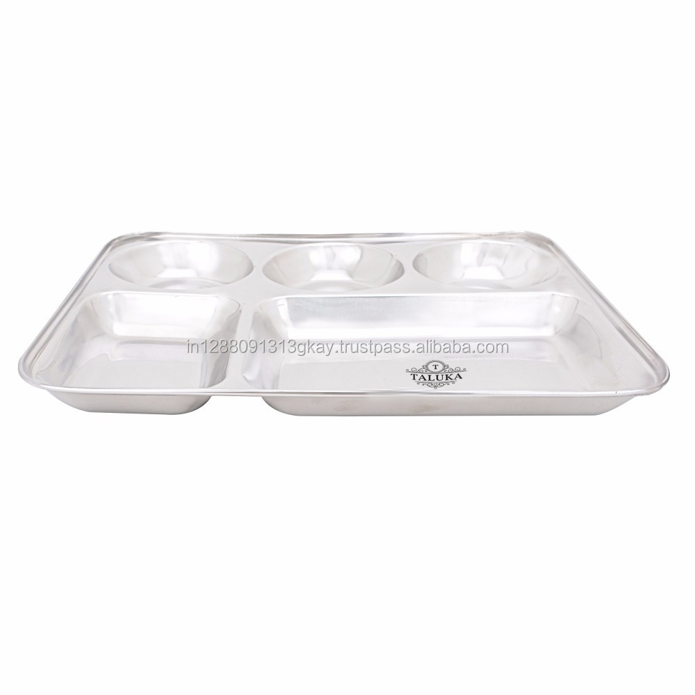 Best quality rectangular stainless steel 5 compartment plate