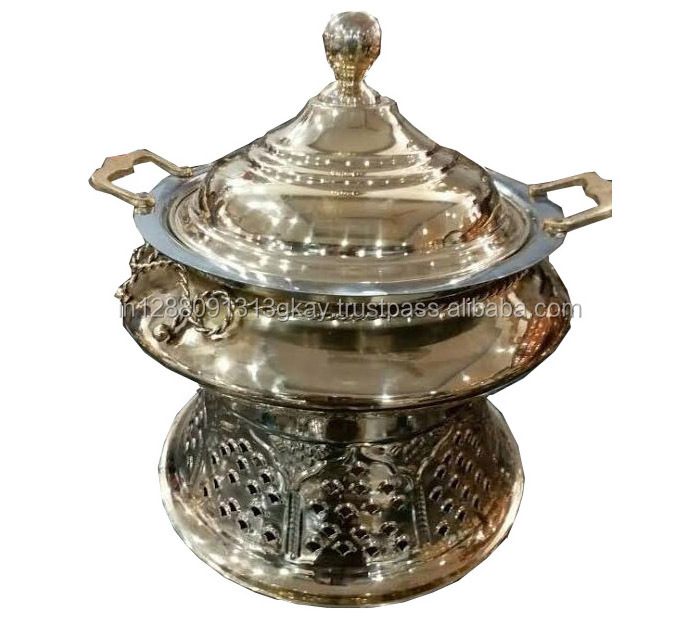 Solid Food warmer with handle brass round chafing dish