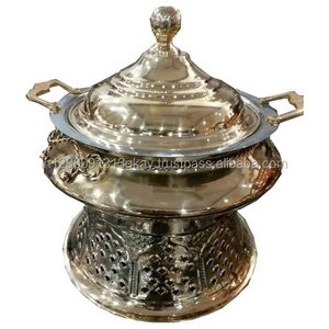 Solid Food warmer with handle brass round chafing dish