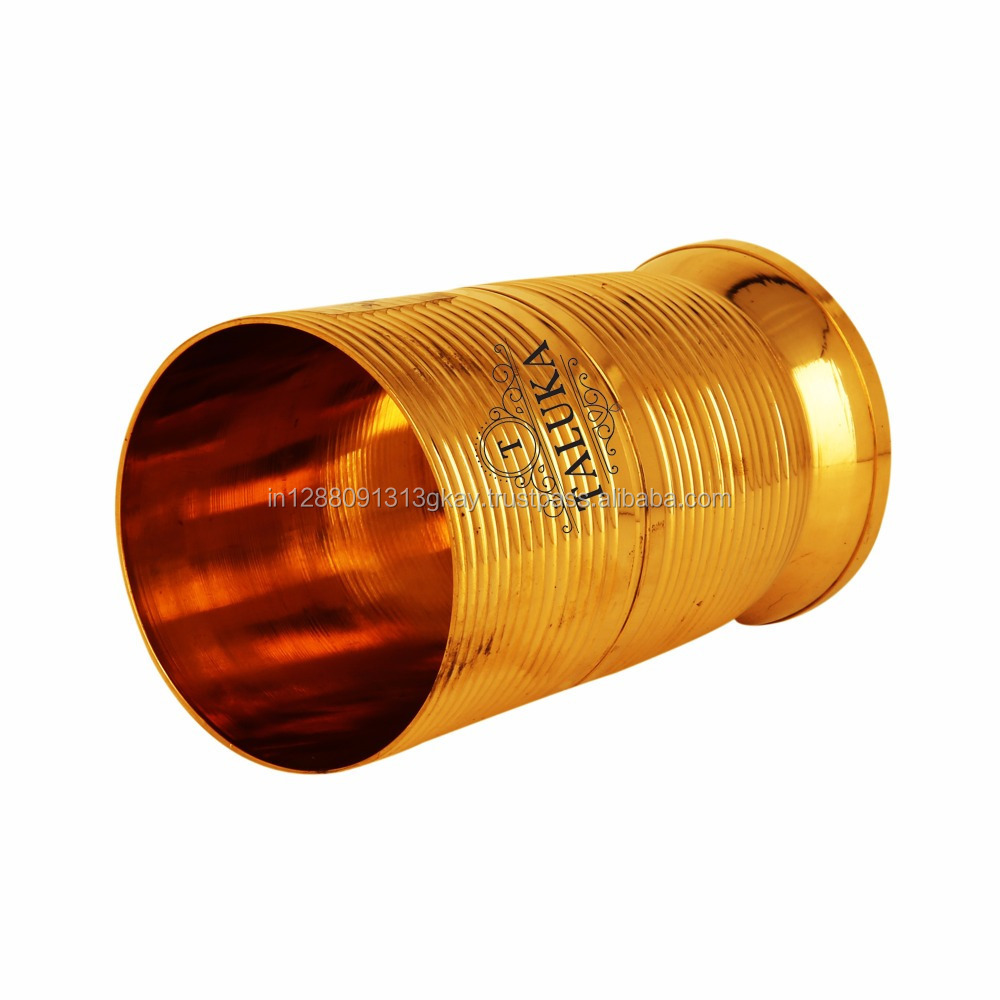 Wholesale 13 oz luxury full ribbed brass water bottle glass