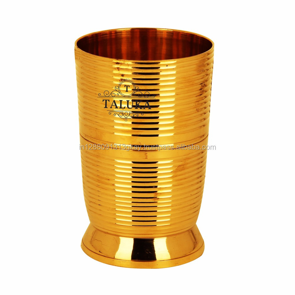 Wholesale 13 oz luxury full ribbed brass water bottle glass