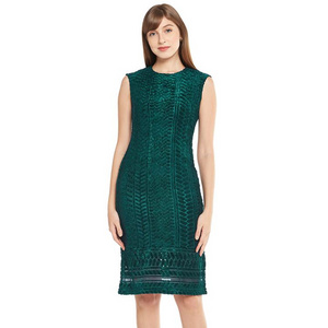 SHEATH DRESS IN GREEN WITH SELF-DESIGN