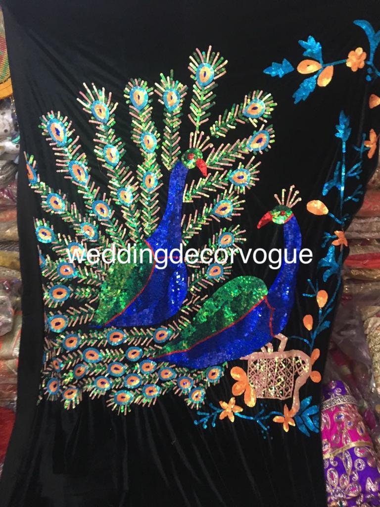 Wedding Hand Embrodried  Peacock Backdrop, Mehandi Stage Night Backdrop Curtains, Indian Wedding Backdrop Curtain Decor