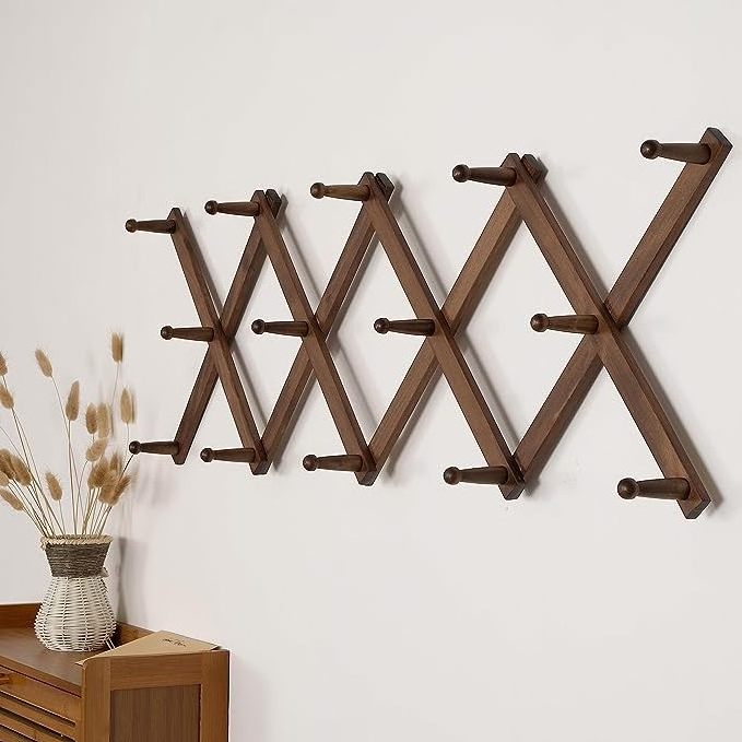 Accordion Wall Hanger, Modern Expandable Coat Rack Wall Mounted, Solid Wooden Wall Hat Rack, 14 Peg