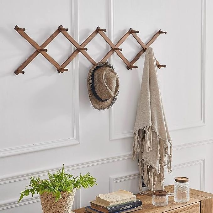 Accordion Wall Hanger, Modern Expandable Coat Rack Wall Mounted, Solid Wooden Wall Hat Rack, 14 Peg