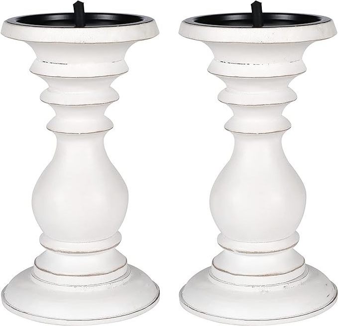 Lotus Vine Candle Holders for Pillar Candles (Whitewash, Set of 3) - Mango Wood Candle Holder Set