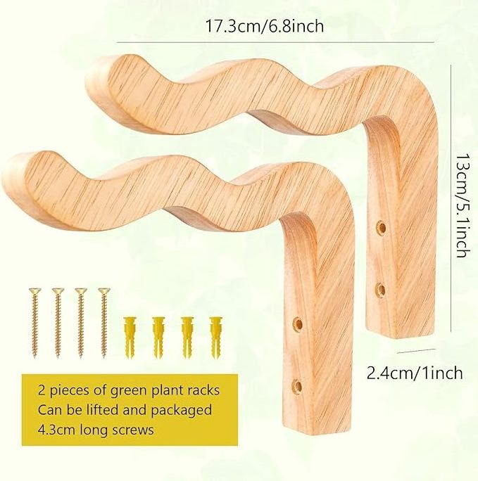 Plant Hangers Outdoor, Hanging Plant Hooks for Indoors, Wave-Shaped Wooden Hanging Baskets for Wall Plant Hooks