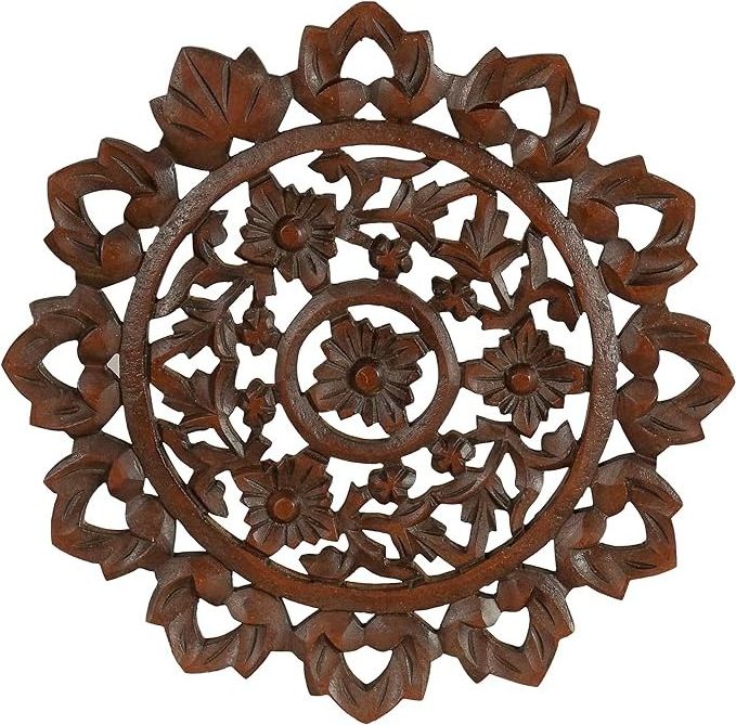 Round Unpainted Wooden Carved Flower Carvings Decals for Wall Cupboard Mirror Mantel Door Bed Cabinet Ceiling Dresser