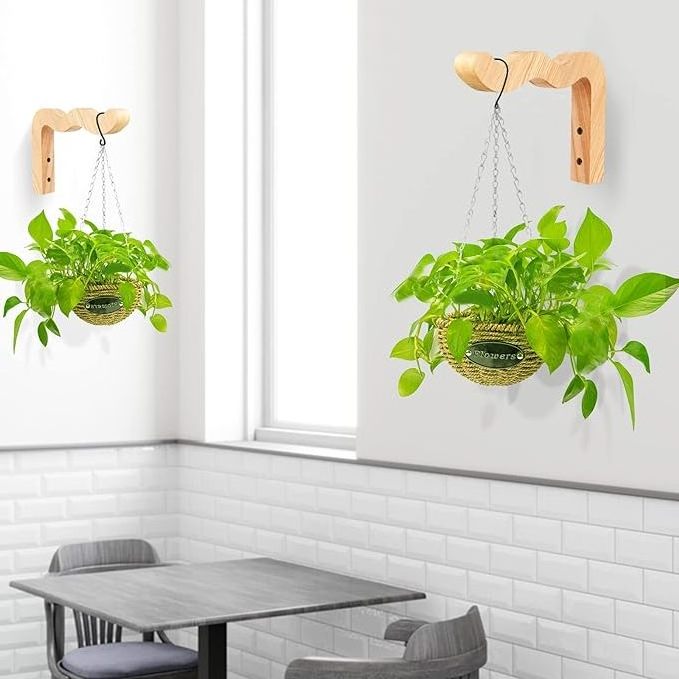 Plant Hangers Outdoor, Hanging Plant Hooks for Indoors, Wave-Shaped Wooden Hanging Baskets for Wall Plant Hooks