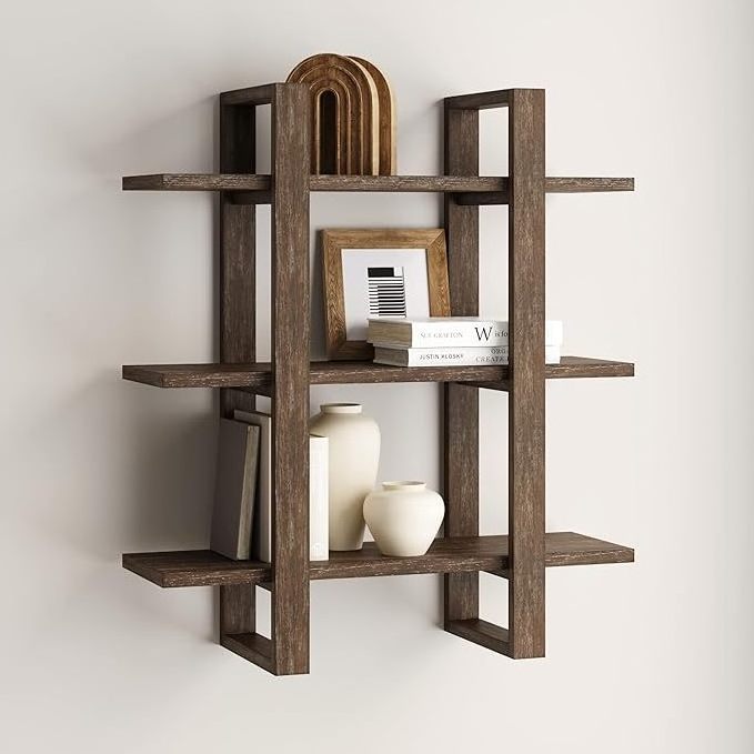 Floating Wall Book Shelves, 3-Tier Display Shelf, Decorative Modular Shelf in Solid Wood