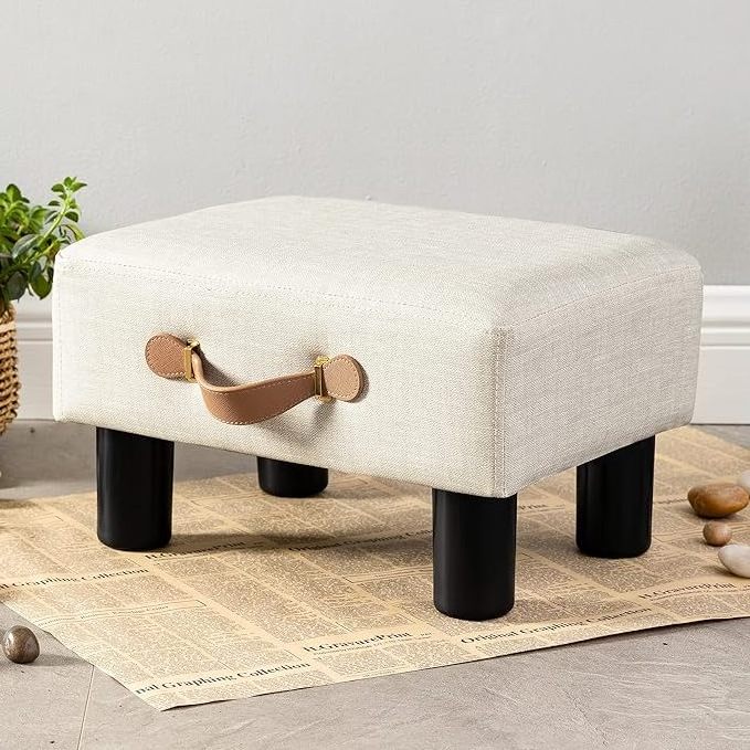 Small Foot Stool with Handle Brown Faux Leather Short Foot Stool Rest Rectangle Storage Foot Stools Ottoman