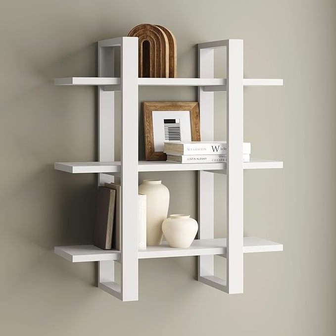 Floating Wall Book Shelves, 3-Tier Display Shelf, Decorative Modular Shelf in Solid Wood