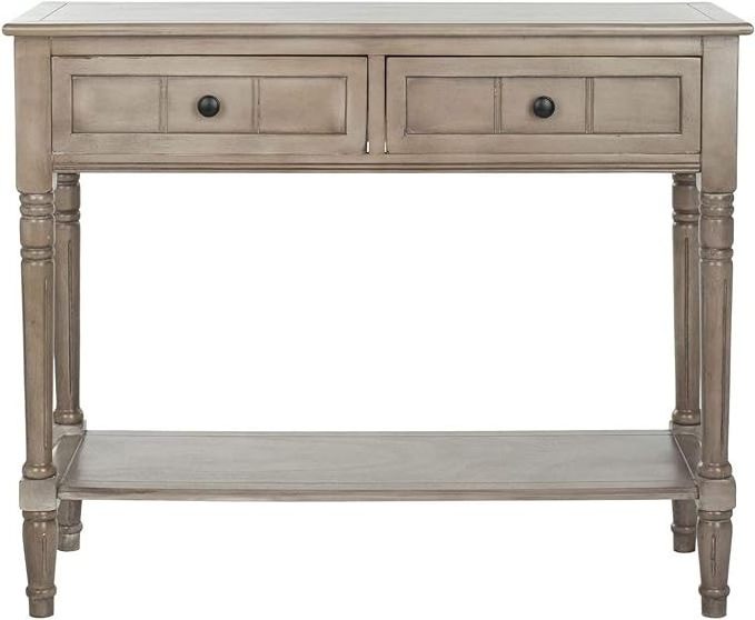 Classic Solid Console Table with 2 Drawers and Slatted Shelf Entryway Table with Storage Living Room Hallway