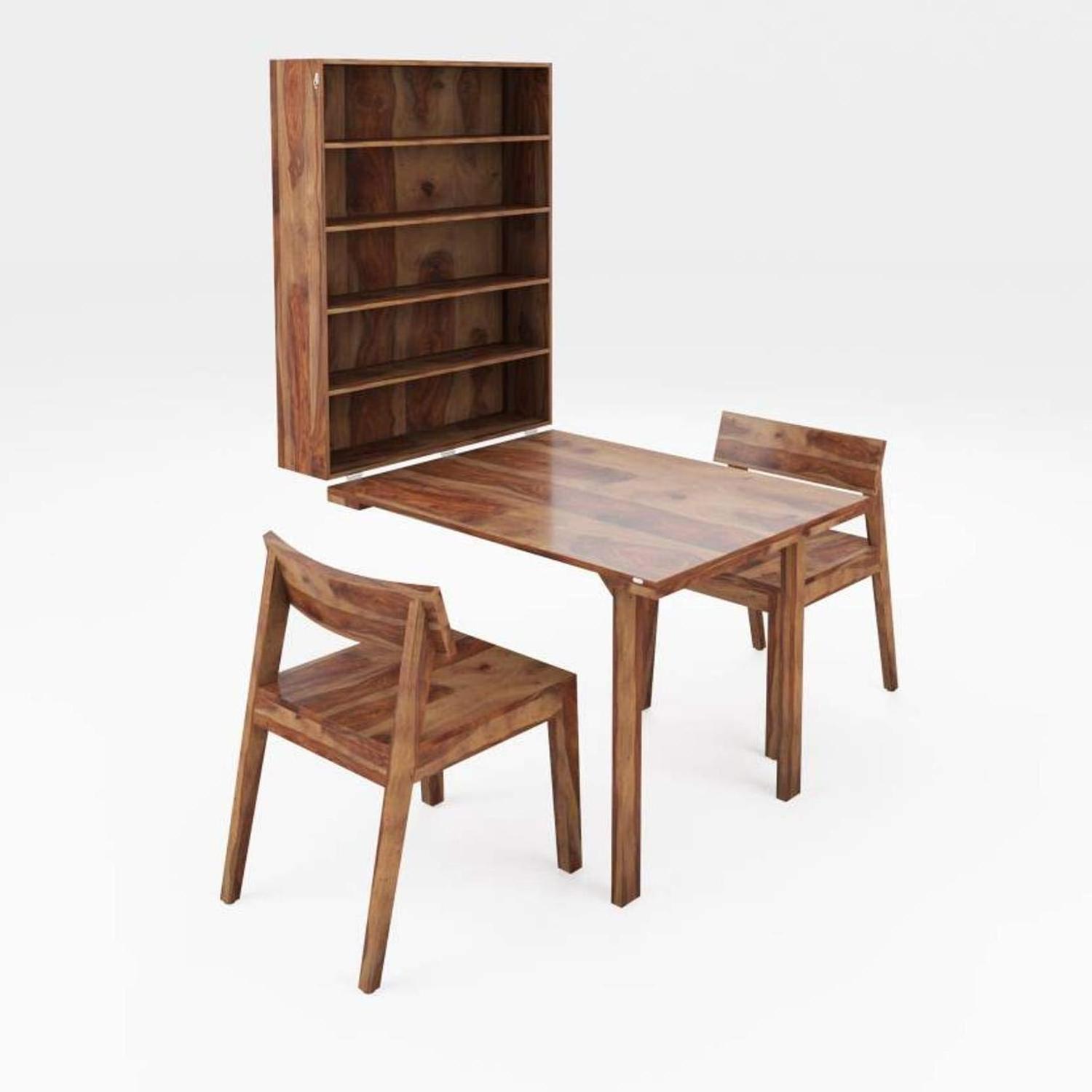 Sheesham Wood Dining Table with 2 Chairs for Living Room