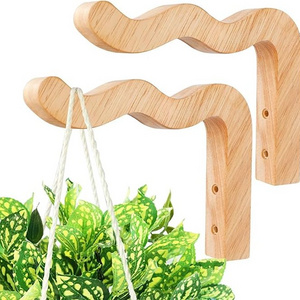 Plant Hangers Outdoor, Hanging Plant Hooks for Indoors, Wave-Shaped Wooden Hanging Baskets for Wall Plant Hooks