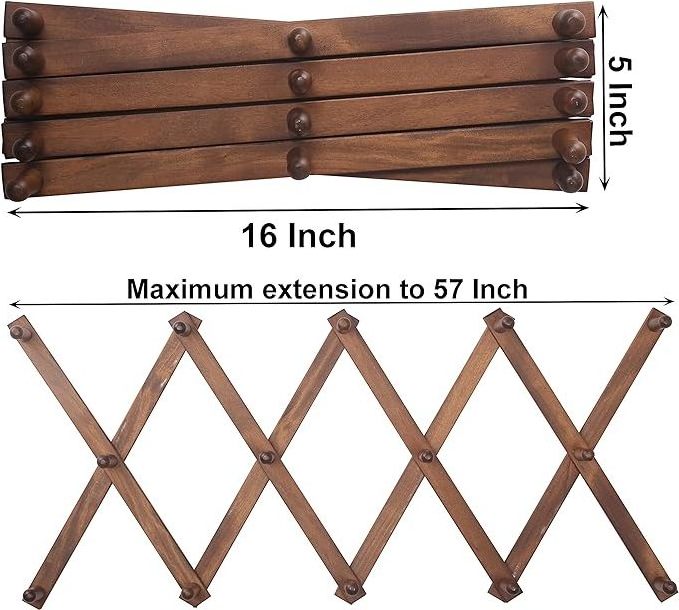 Accordion Wall Hanger, Modern Expandable Coat Rack Wall Mounted, Solid Wooden Wall Hat Rack, 14 Peg