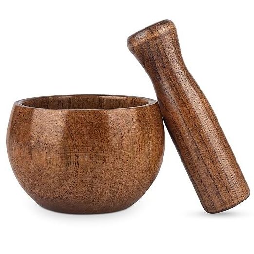 Wood Mortar and Pestle Set, Wood Grinder Bowl for Guacamole, Salsa, Herb Crusher and Pill