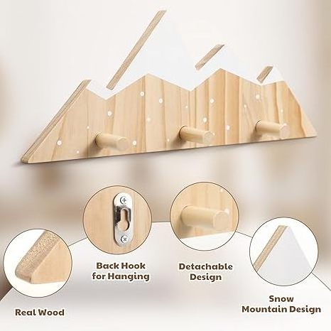 Mountain Peak Wooden Wall Hook Wooden Snowy Mountain Kids Nursery Decor Coat Towel Hook Rustic Coat Hooks