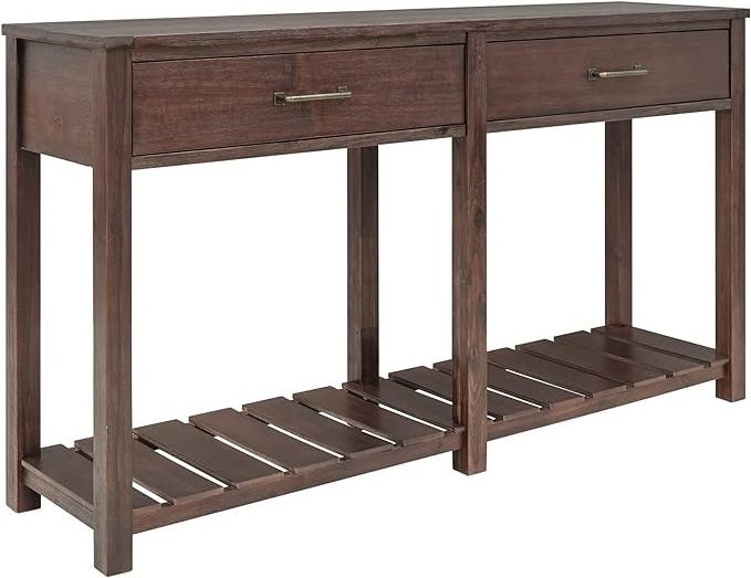 Classic Solid Console Table with 2 Drawers and Slatted Shelf Entryway Table with Storage Living Room Hallway