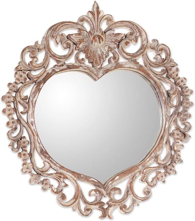 Heart Shaped Wood Wall Mounted Mirror, Natural Or White Glass 'Wild Heart'