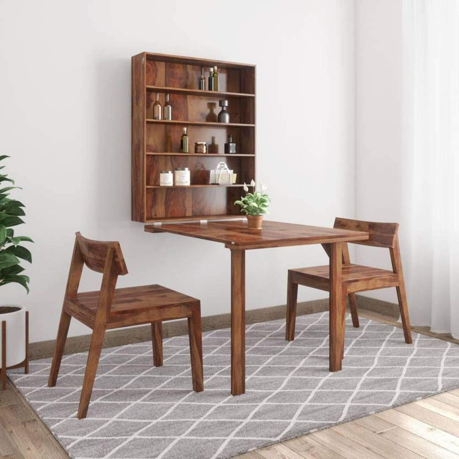 Sheesham Wood Dining Table with 2 Chairs for Living Room