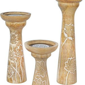 Lotus Vine Candle Holders for Pillar Candles (Whitewash, Set of 3) - Mango Wood Candle Holder Set