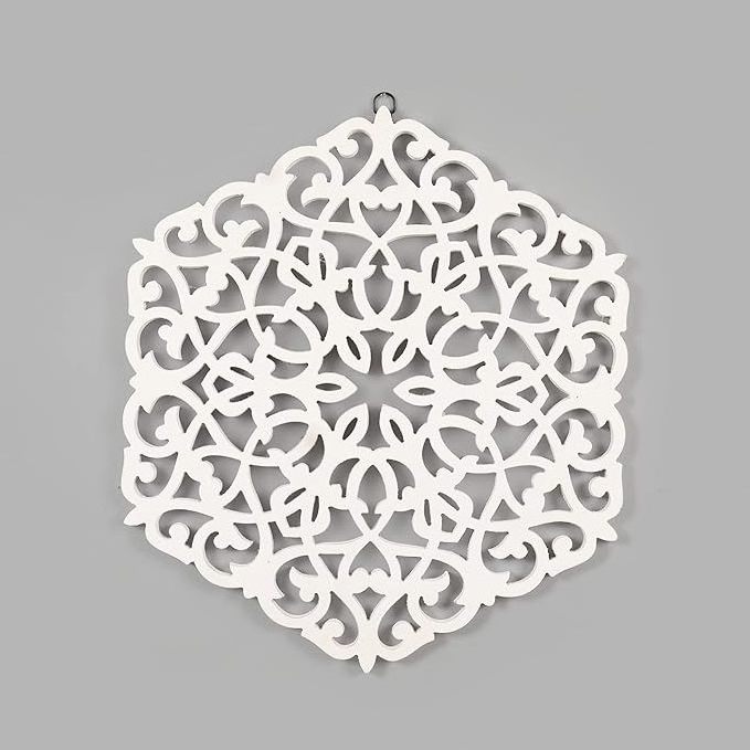 Wooden  Hand Crafted Round Shaped White Coloured Wooden Wall Hanging  Carving Design For Office Home