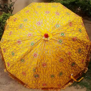 Beautiful Embroidery Print Wedding Decorative Umbrella with Golden Tassels for Colorful Theme and Wedding Event Decoration