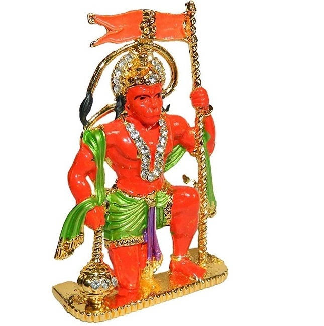 Mix Metal Statue of God Hanuman with Flag, Bajrang Bali with Flag Idol for Car Dashboard Decor Home Decor Decorative Gift 4x7 cm