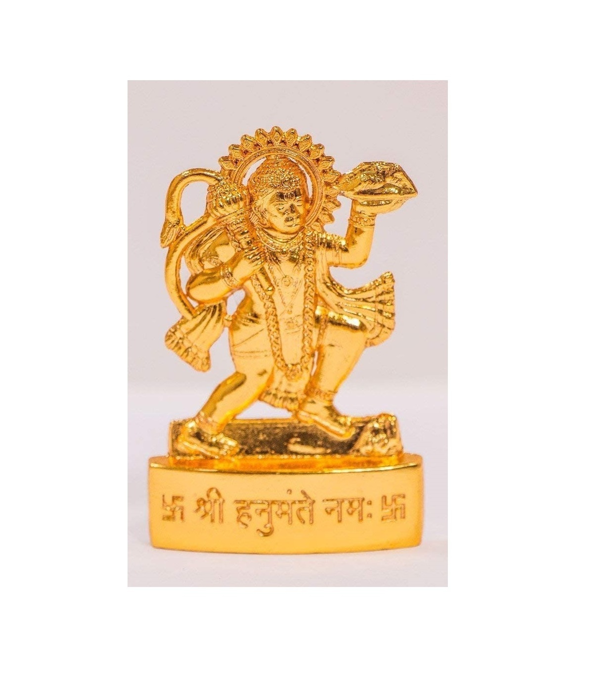 Gold Plated 4.5 Inch Lord Hanuman/Bajrangbali With Sanjivani (Hindu Religious God) Idol for Table Decor, Home Temple, Car Dashbo