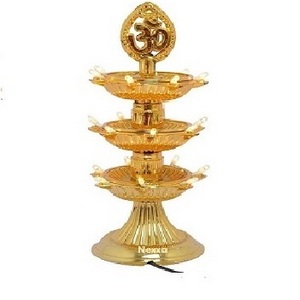 Electric Artistic Indian Puja Brass Oil Lamp Golden Diya Engraved Design for diwali  Jyoti Kuber Diya wholesale diya