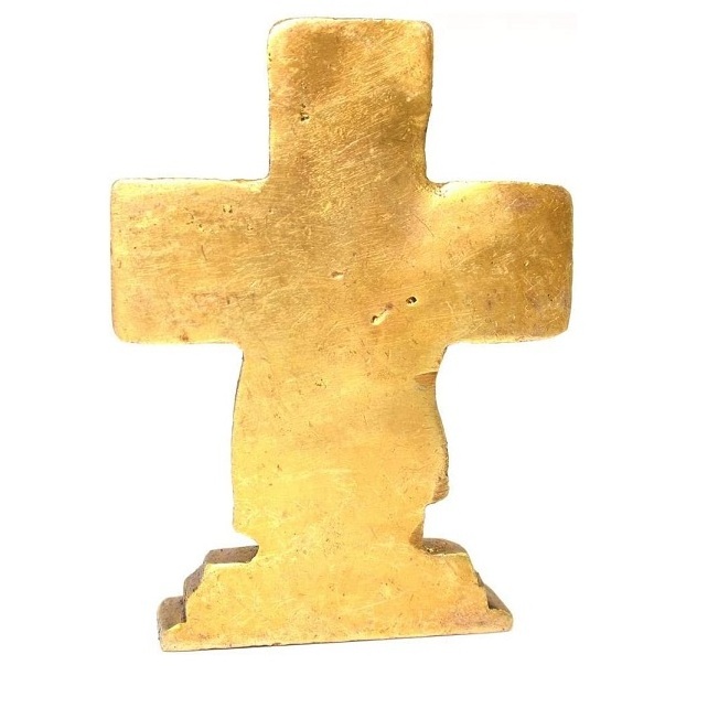 Handcrafted Brass Cross Statue with Jesus Face Home Decor Collectible Christians faith Lord Jesus